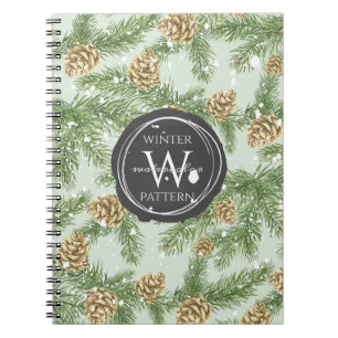 Caderno Espiral Pine Branches & Pine Cones Watercolor Padrão