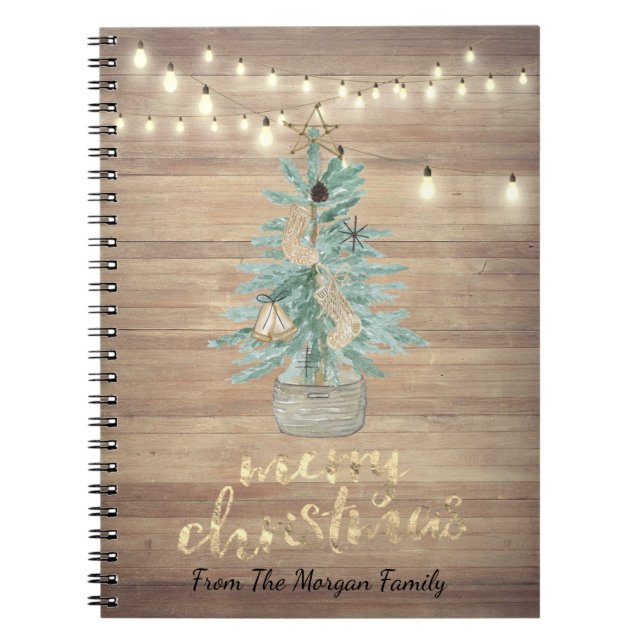 Caderno Espiral Pine Tree,String Lights,Wood Christmas (Frente)