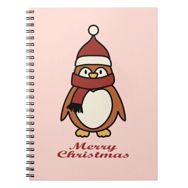 Caderno Espiral pinguim bonitinho de natal feliz (Frente)