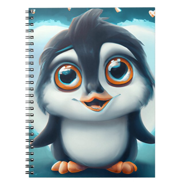 Caderno Espiral Pinguim bonito com notebook de olhos grandes (Frente)