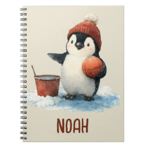 Caderno Espiral Pinguim de Basquete de Inverno Personalizado para