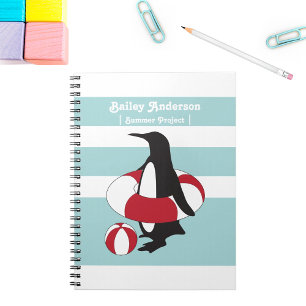 Caderno Espiral Pinguim de desenho animado fofo azul claro nadando