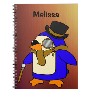 Caderno Espiral Pinguim de desenho animado fofo castanho claro