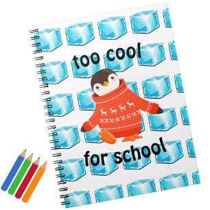 Caderno Espiral Pinguim de Desenho Animado Fofo "Muito Legal Para
