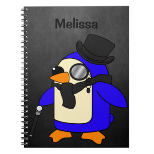 Caderno Espiral Pinguim de desenho animado fofo pedra preta