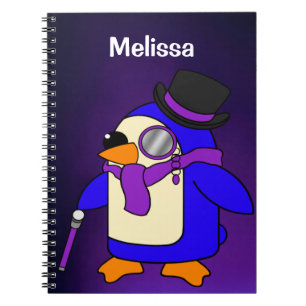 Caderno Espiral Pinguim de desenho animado fofo roxo profundo