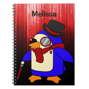 Caderno Espiral Pinguim de desenho animado fofo vermelho e preto