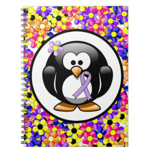 Caderno Espiral Pinguim de fita de sensibilização da lavanda
