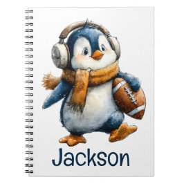 Caderno Espiral Pinguim de Futebol de Inverno Personalizado para C