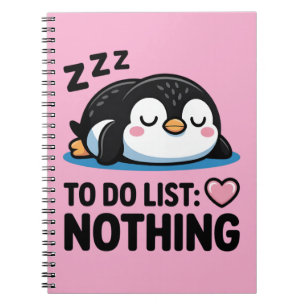 Caderno Espiral pinguim fofo dormindo, lista de tarefas nada
