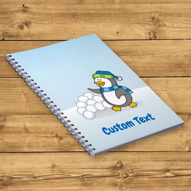 Caderno Espiral Pinguim pequeno com bolas de neve acenando (Criador carregado)