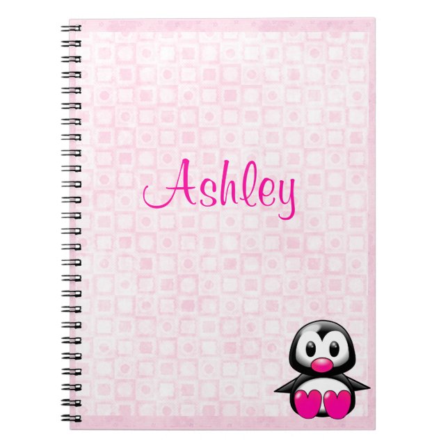 Caderno Espiral Pinguim rosa-branca (Frente)
