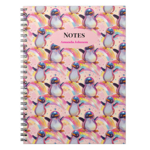 Caderno Espiral Pinguins cotovelos e padrão de estrelas