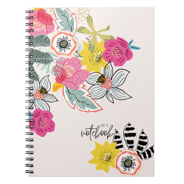 Caderno Espiral Pink Abstract Flower Pattern | Notebook Journal (Frente)
