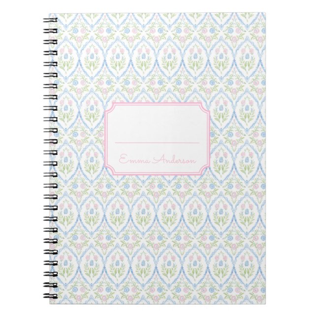 Caderno Espiral Pink and Blue Floral Grandmillennial (Frente)