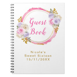 Caderno Espiral Pink and Purple Elegant Flowers Sweet Sixteen