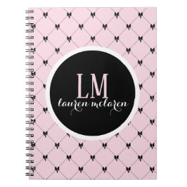 Caderno Espiral Pink & Black Bow Monogram Notebook