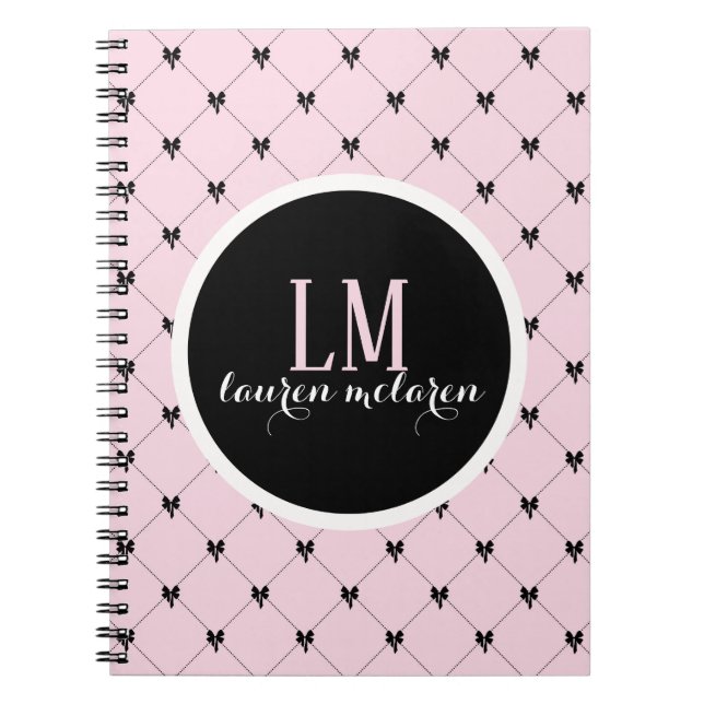 Caderno Espiral Pink & Black Bow Monogram Notebook (Frente)