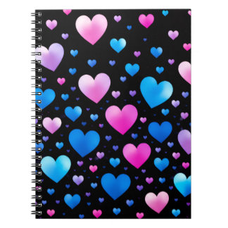 Caderno Espiral Pink & Blue Glowing Hearts
