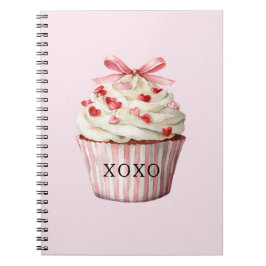 Caderno Espiral Pink Bow Red Hearts Cupcake  