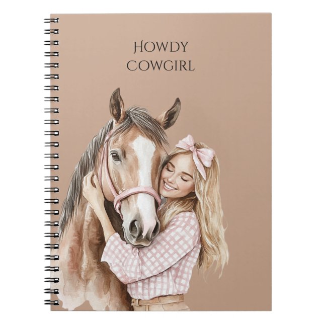 Caderno Espiral Pink Bow Western Farm Cowgirl Horse (Frente)