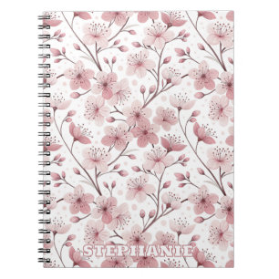 Caderno Espiral Pink Cherry Blossom Sakura Pattern on White (2)