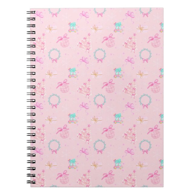 Caderno Espiral Pink Christmas Coquette Bow Seamless Pattern (Frente)