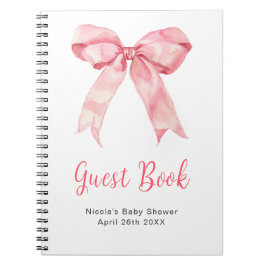 Caderno Espiral Pink Coquette Bow Baby Shower Guest Book