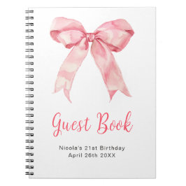 Caderno Espiral Pink Coquette Bow Birthday Party Guest Book