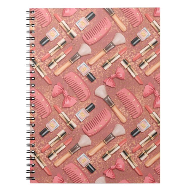 Caderno Espiral Pink Cosmetics Pattern Glitter  (Frente)