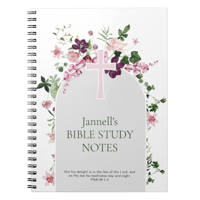 Caderno Espiral Pink Floral Personalized Bible Study (Frente)