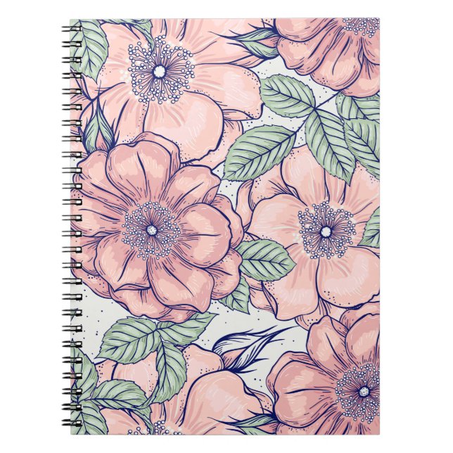 Caderno Espiral Pink Flower Pattern | Notebook Journal (Frente)
