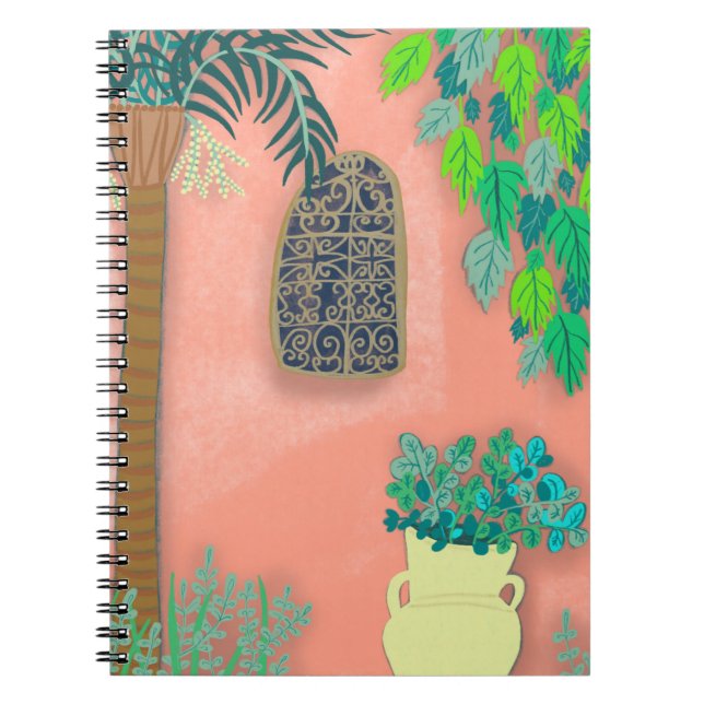 Caderno Espiral Pink Garden Wall Palm Tree Marrocos (Frente)
