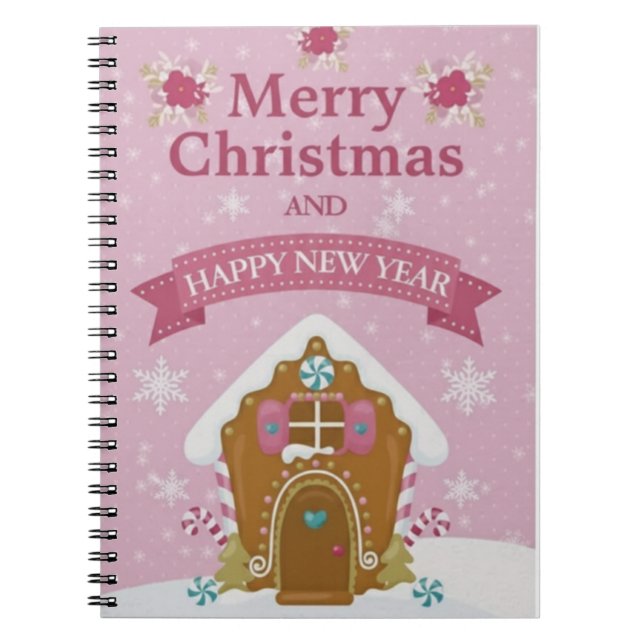 Caderno Espiral Pink Gingerbread House Merry Christmas Notebook (Frente)