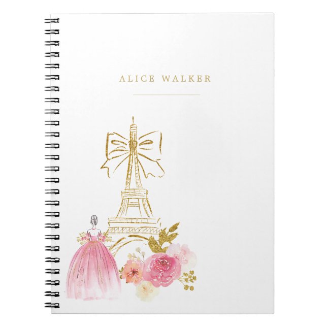 Caderno Espiral Pink Gold Parisian Chic Monogram (Frente)