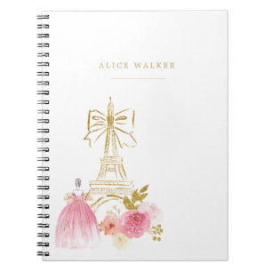 Caderno Espiral Pink Gold Parisiense Chic Monograma