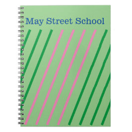 Caderno Espiral Pink Green Striped School Noteback - Custom Name