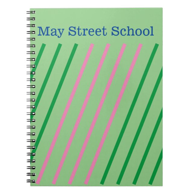 Caderno Espiral Pink Green Striped School Noteback - Custom Name (Frente)