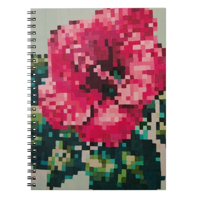 Caderno Espiral Pink Hibiscus in Soft Pixel Colors (Frente)