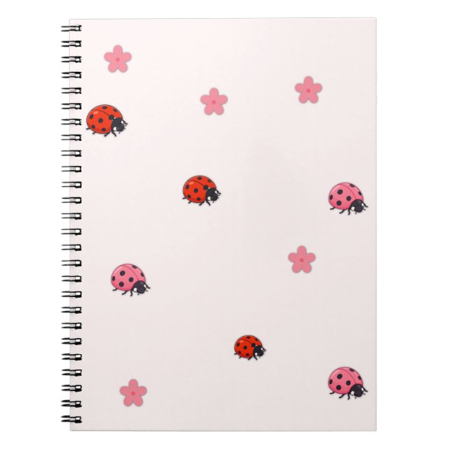 Caderno Espiral Pink Ladybug Garden Pattern Notebook (Frente)