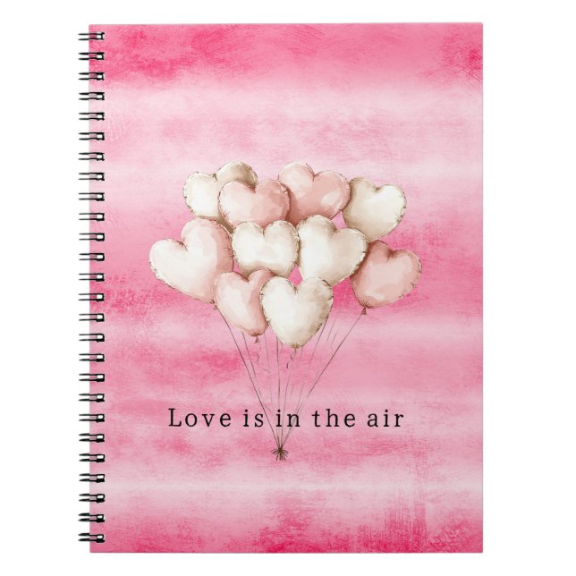 Caderno Espiral Pink Love is in the air heart balloons (Frente)