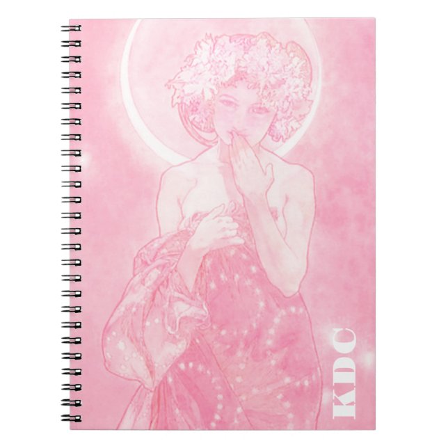 Caderno Espiral Pink Mucha 'A Lua' (Frente)