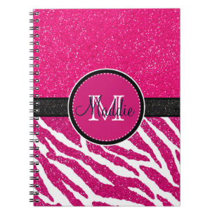 CADERNO ESPIRAL PINK NEGRO ZEBRA STRIPTS NOME PINK GLITTER