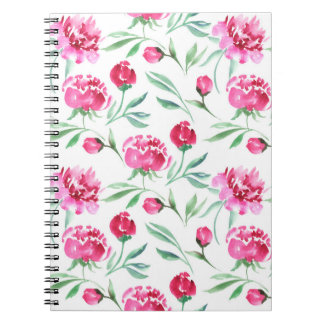Caderno Espiral Pink peony flor watercolor padrão sem costura