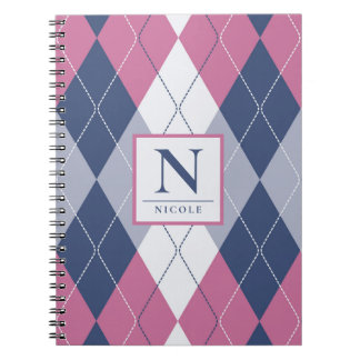 Caderno Espiral Pink Personalizado e Disquete Azul Marinho Argyle