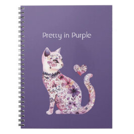 Caderno Espiral Pink Purple Floral Heart Cat Birthday