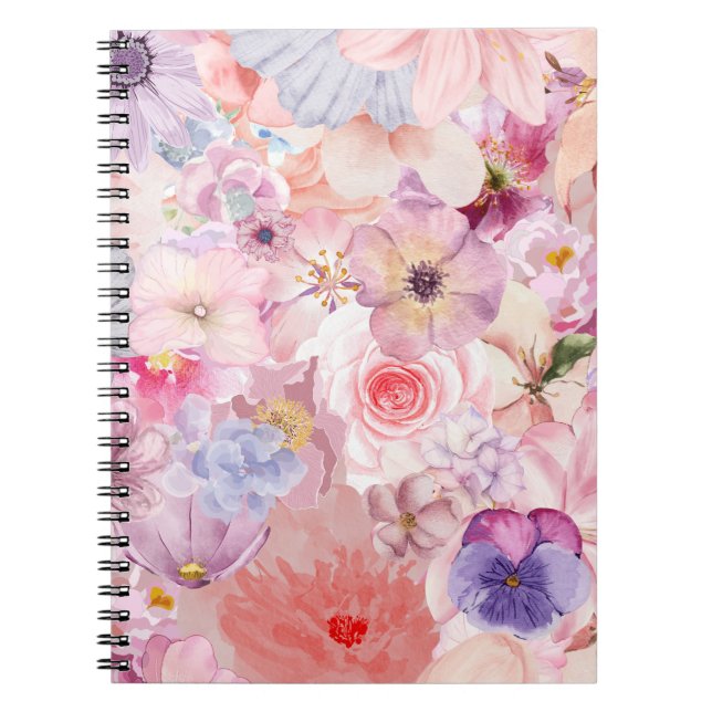 Caderno Espiral Pink & Purple Floral Pattern (Frente)