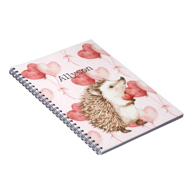 Caderno Espiral Pink Red Hearts Balloons Hedgehog (Lado Direito)