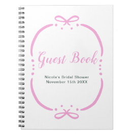 Caderno Espiral Pink Ribbon Bridal Shower Guest Book