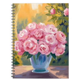Caderno Espiral Pink Rose Bouquet | Watercolor Floral Vase